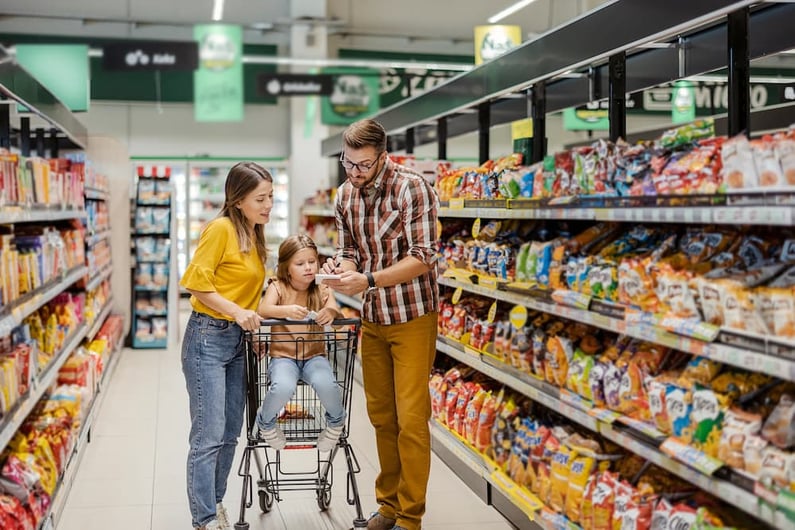 family shopping in supermarket